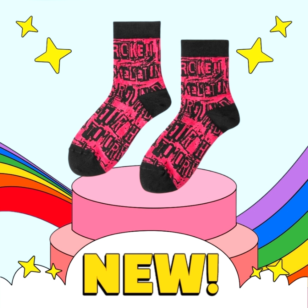 Pink and Black Graphic Socks One Size